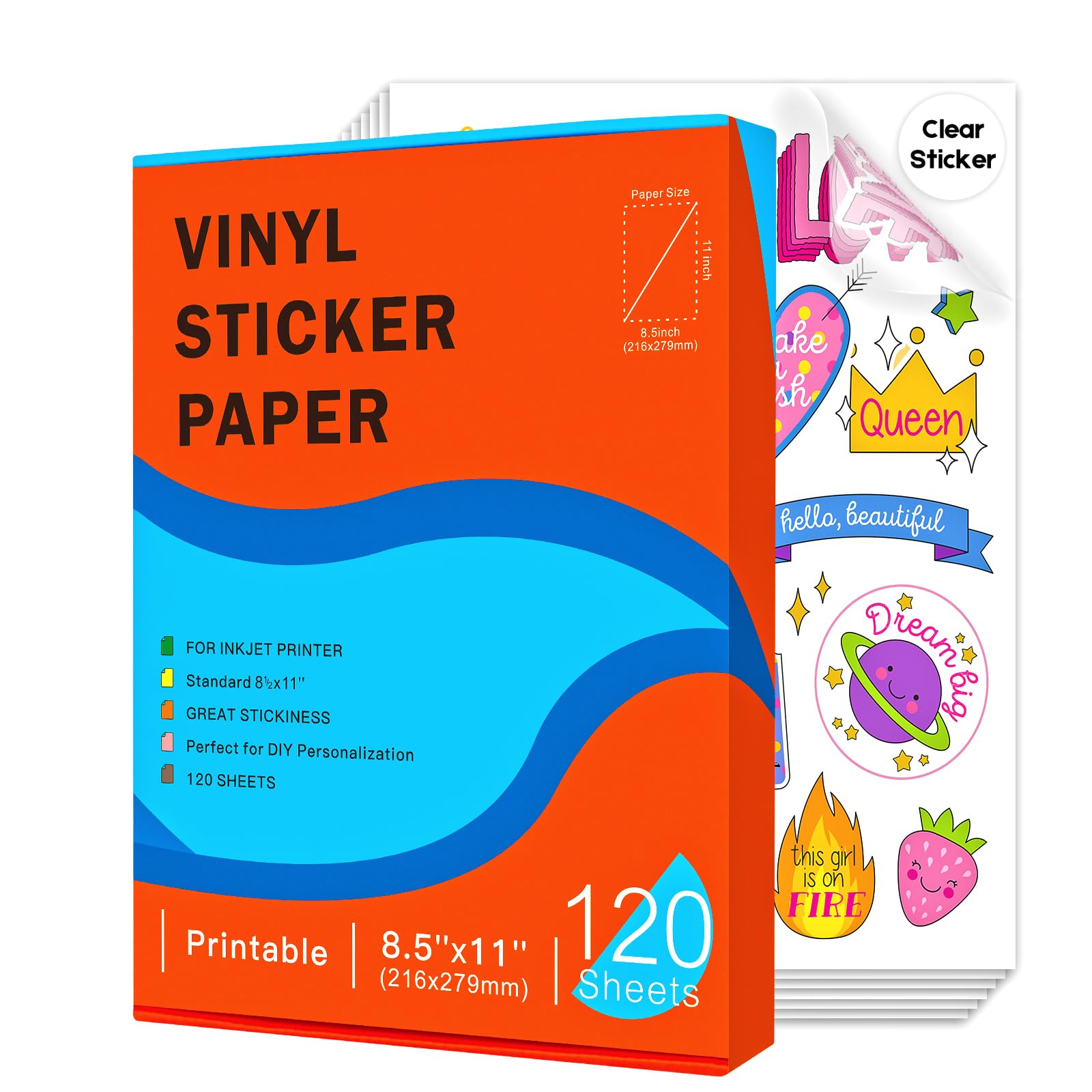 Photo 1 of Premium Printable Clear Vinyl Sticker Paper for Inkjet Printers,Transparent Paper of 8.5x11 "DIY Personalized Self-adhesive Paper That is Tear Resistant, Waterproof Labels,Easy to Cut (120 Sheets)