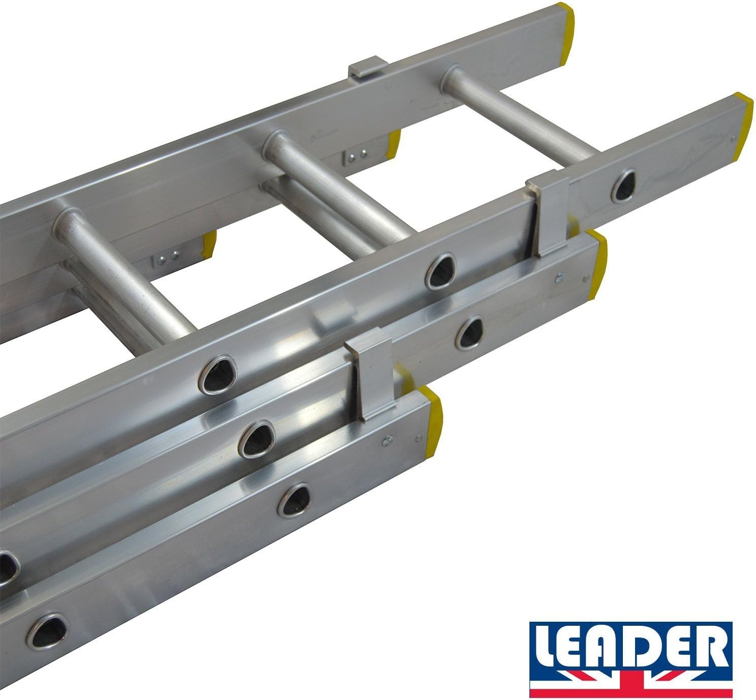 LEADER PRO - Trade 4.0m (13.2ft) Triple Extension Ladders - 3 x 14 Rungs Aluminium Ladders Extends from 4.0m - 10.1m (13.12ft-33.13ft) GB340