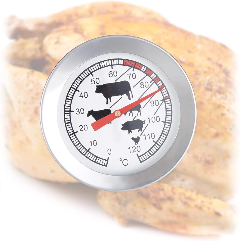 Termometro da Cucina Analogico, Sonda Alimentare per Carne, Acciaio, Accessorio da Chef, 20 cm, argento