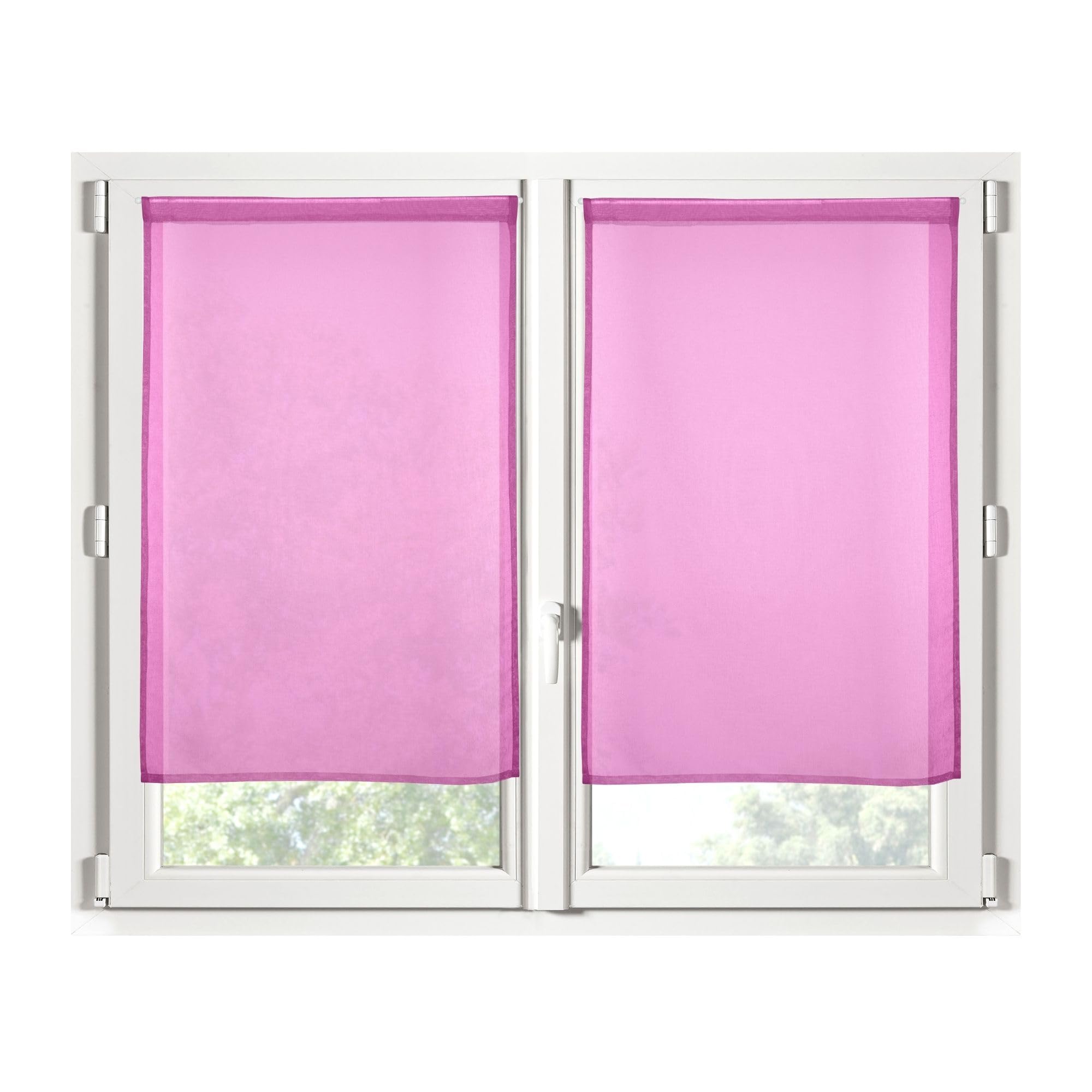 STOF - Pair of Half Curtains - Size 60 x 90 cm - 100% Polyester - Fuchsia Colour - Monna Model - Glazing - Privacy and Transparency - Plain