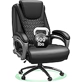 Vogue Furniture Direct Big and Tall Office Chair 500lbs, Heavy Duty High Back PU Leather Desk Chair, Adjustable Height Rolling Wheels Computer Chair for Home Office Work (Black)