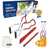 Canning Jar Lifter Tongs with Jar Lid Lifter Magnetic Lid Lifter,Canning Bubble Popper Bubble Remover and Canning Labels for Canning Supplies Starter Kit,4Pcs Canning Tools-Red