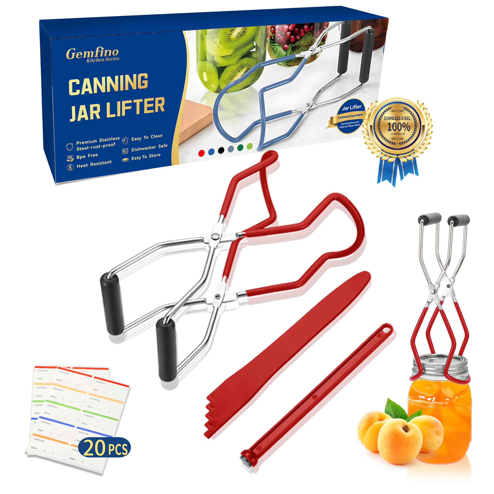 Photo 1 of Canning Jar Lifter Tongs with Jar Lid Lifter Magnetic Lid Lifter,Canning Bubble Popper Bubble Remover and Canning Labels for Canning Supplies Starter Kit,4Pcs Canning Tools-Red