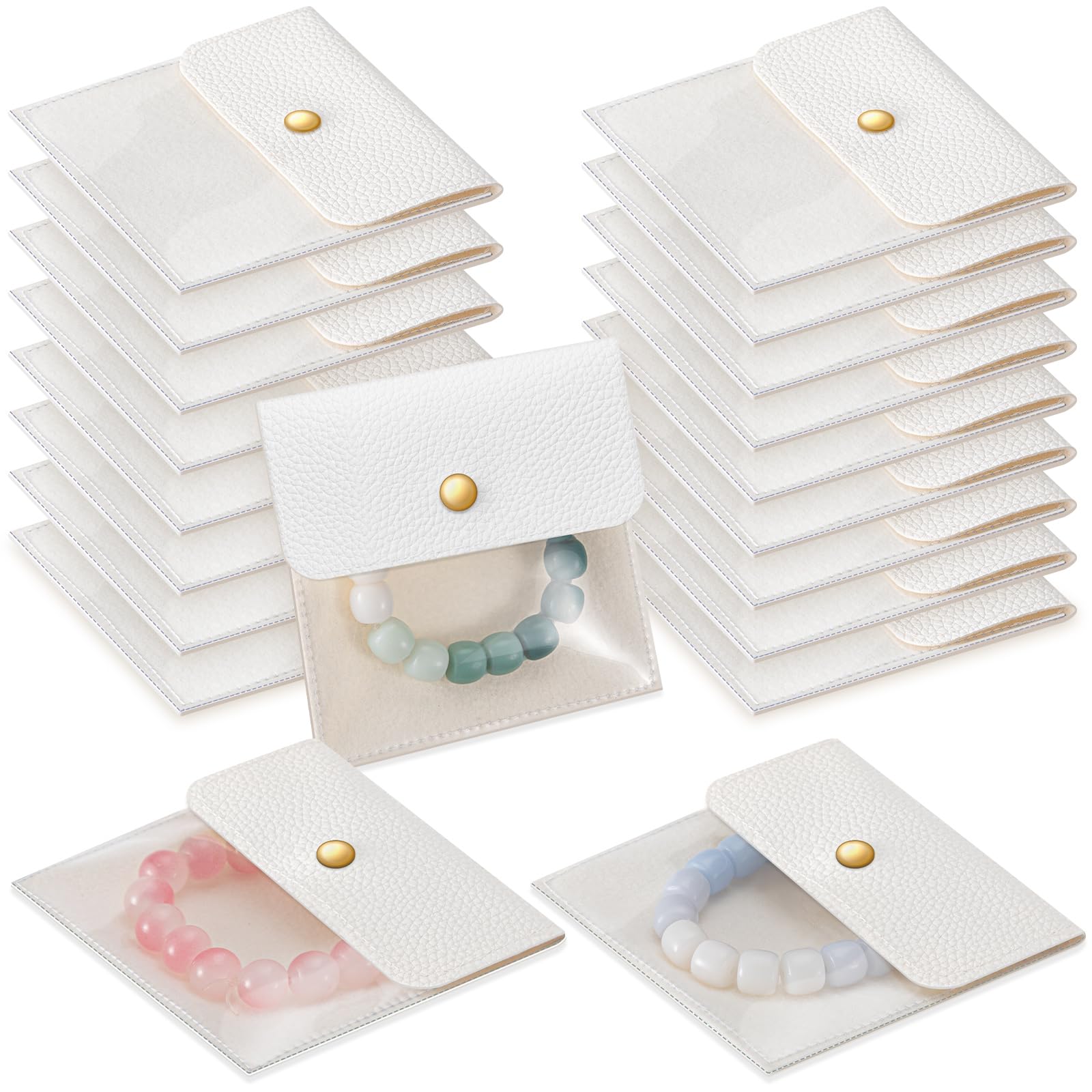 Photo 1 of Abbylike 18 Pcs Small Velvet Jewelry Pouch for Travel 4 x 4 Inch Mini Clear Jewelry Bags Traveling PU Leather Velvet Organizer Bags (White)