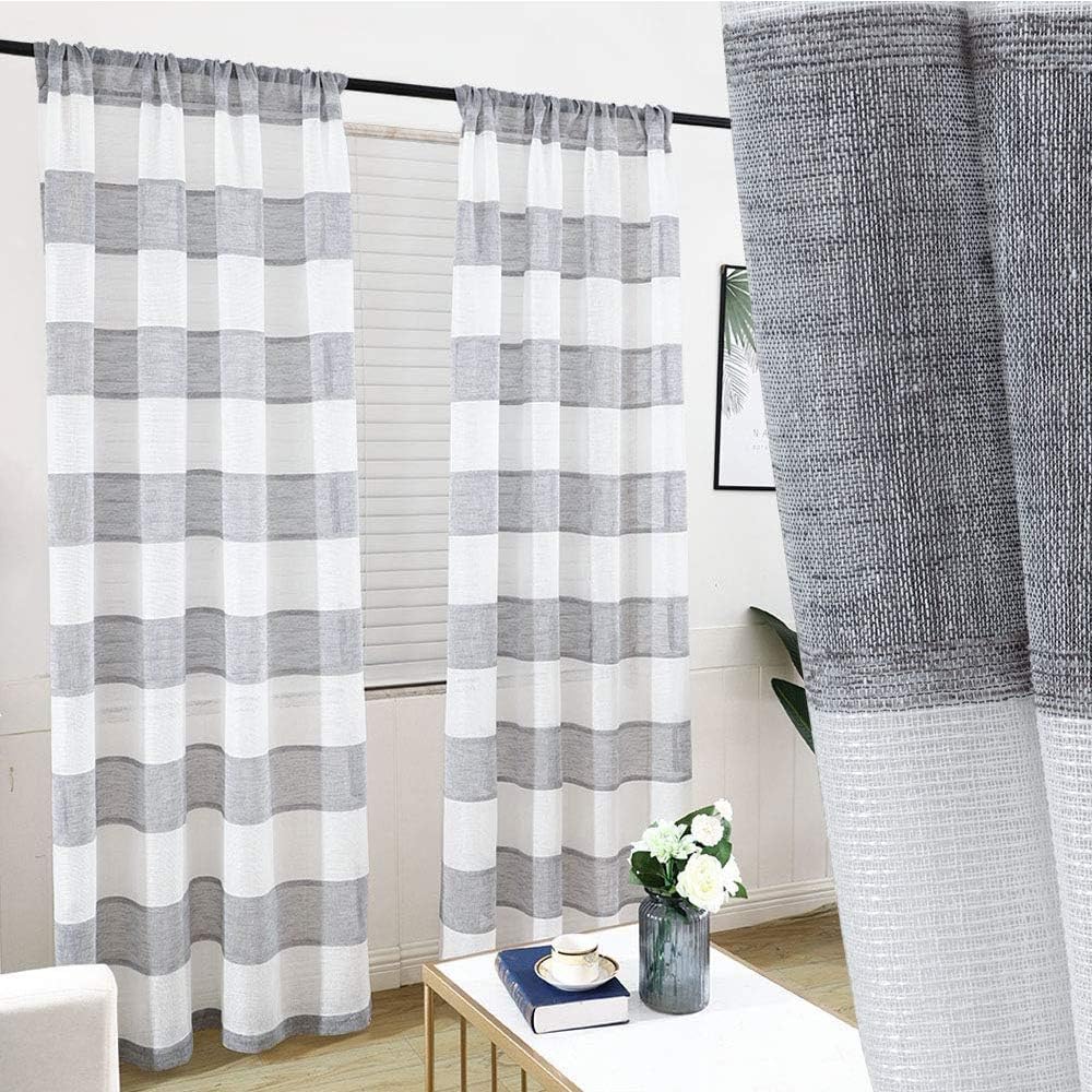 Amazon Com Grali Grey And White Linen Curtains 95 Length