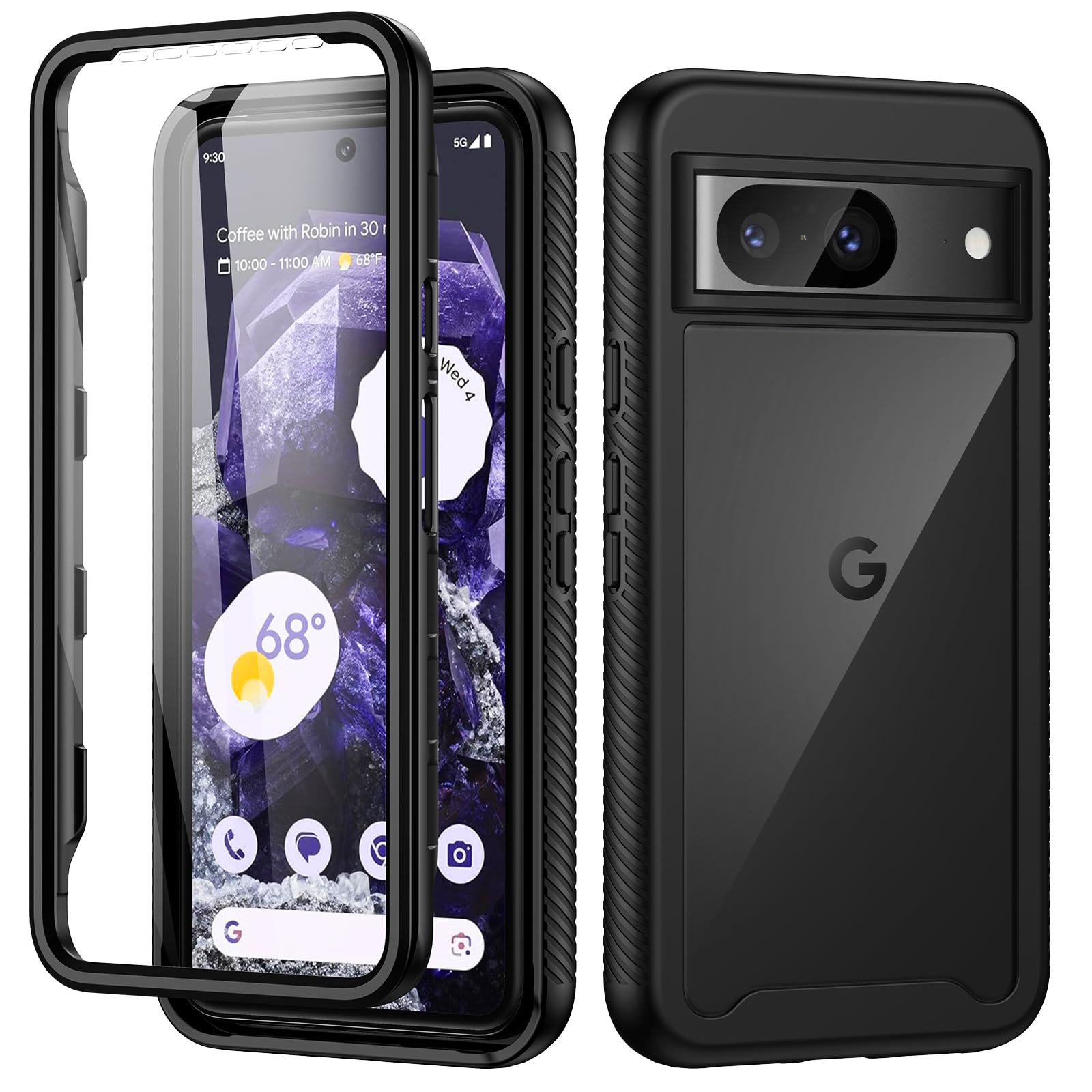 seacosmo for Google Pixel 8 Case (2023), Full Body Shockproof Cover with Built-in Screen Protector Dual-Layer Protective Slim Fit Bumper Phone Case Cover for Google Pixel 8 - Black — image 1