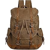 BRASS TACKS Leathercraft Backpack for Men Heavy Duty Waxed Canvas Vintage Women Trim Casual 15.6" laptop Travel Backpack-Brown