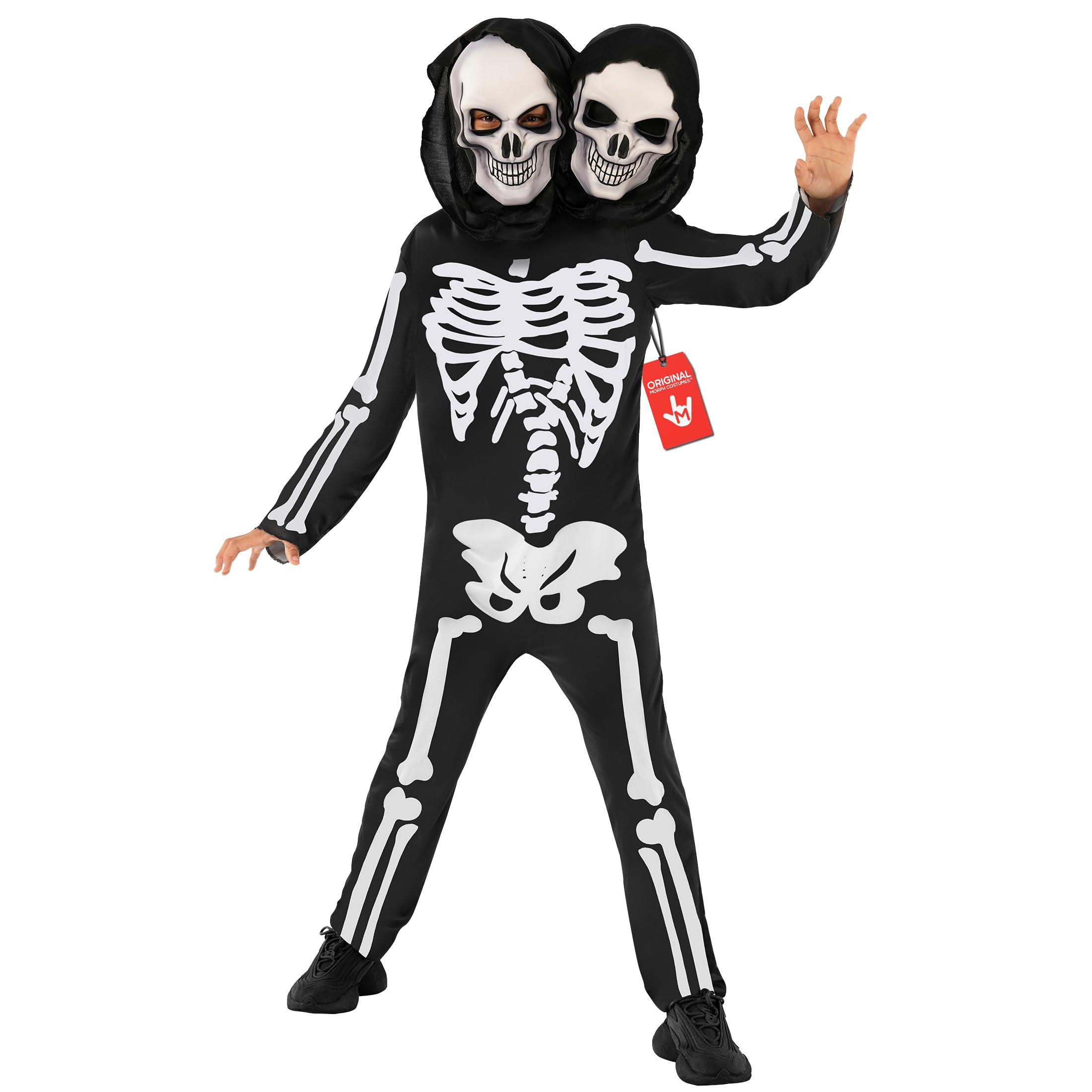 Morph Skeleton Costume for Kids - 2-Headed Halloween Costume - Fun Skeleton Outfit for Halloween Parties and Dress-Up, Large