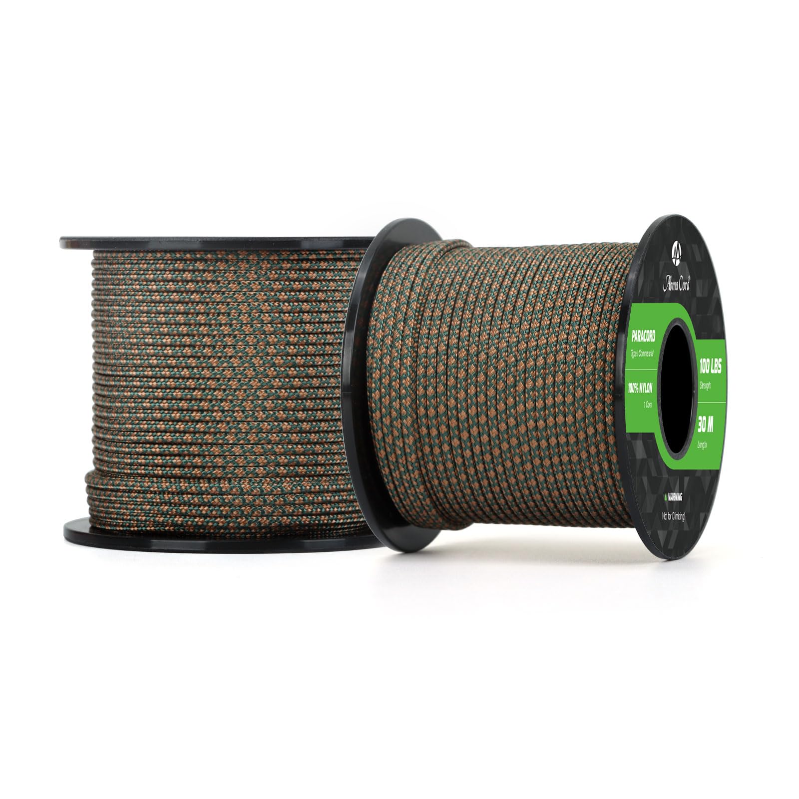 Abma Cord Paracord 100 lbs 2mm 100% Nylon 30M - Dark Green & Coyote Brown