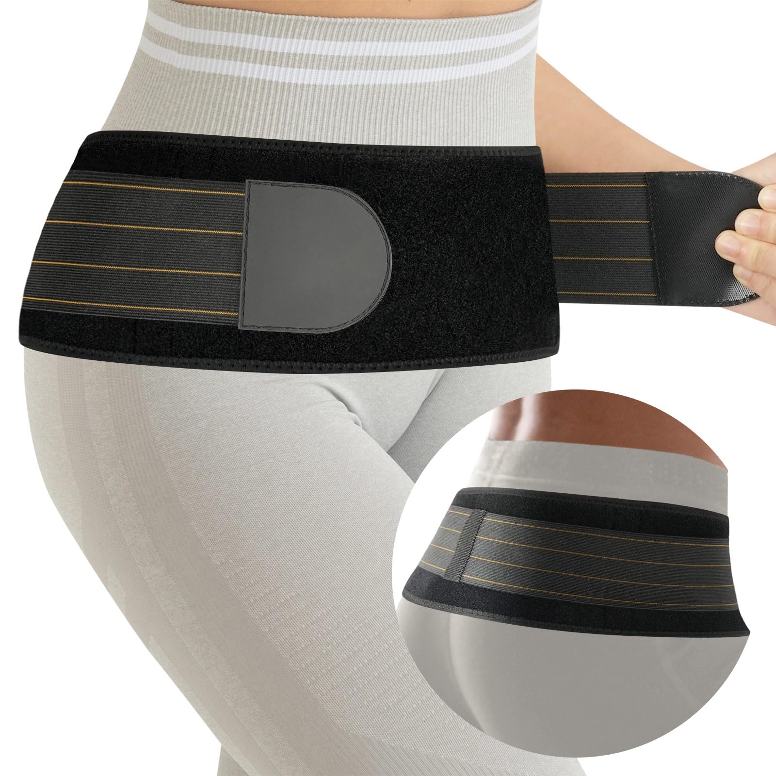 JIUFENTIAN Sciatica Belt Relieve Back Pain & Sciatica Sacroiliac SI Joint Hip Support Brace- Adjustable Lower Back Support Belt for Women and Men Sacrum, Hip and Pelvic Belt (Black, S/M)
