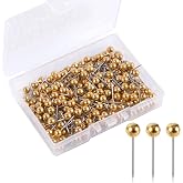 200pcs Map Push Pins, Map Tacks Round Head Map Pins for Travel | Map Small Thumb Tacks Marking Push Pins for Cork Board Bulletin Board Picture Photo Home Office School DIY Craft (Gold)