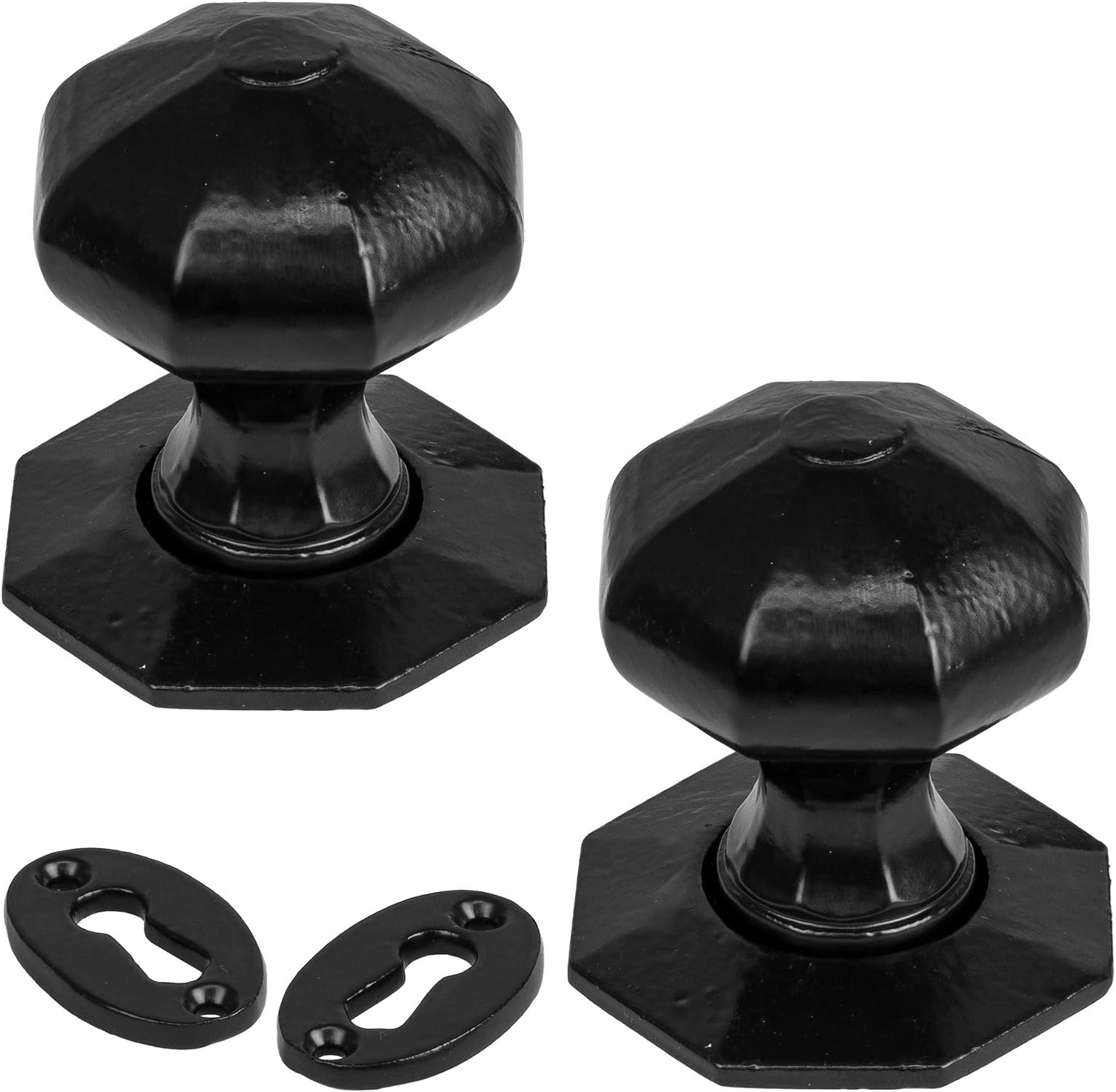 ChromeHardware® | Black Cast Iron Door Knobs Octagonal Pair