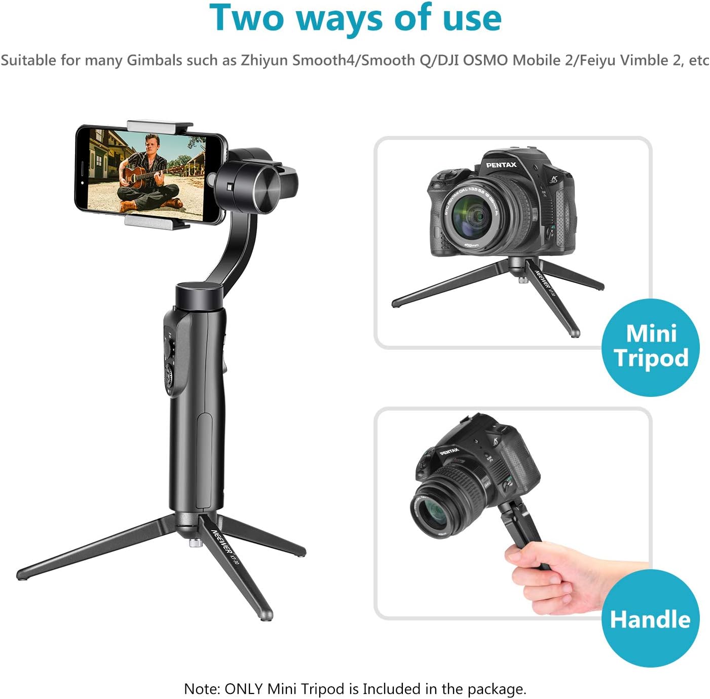 Neewer Metal Mini Tripod，Desktop Tabletop Stand Tripod for V5，Smooth 4，Crane Plus，Crane 2，OM 4，Osmo Mobile，Ronin-S，Vimble 2，iSteady Mobile Gimbal Handle Grip Stabilizer and Cameras，load up to 11lbs : Camera & Photo