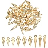 arricraft 45 Pcs Real 18K Gold Plated Spike Beads Pendants, 3 Sizes Gold Brass Cone Drop Charms Goth Metal Punk Beads Pendant Supplies for Jewelry Making DIY Necklace Bracelet Earrings