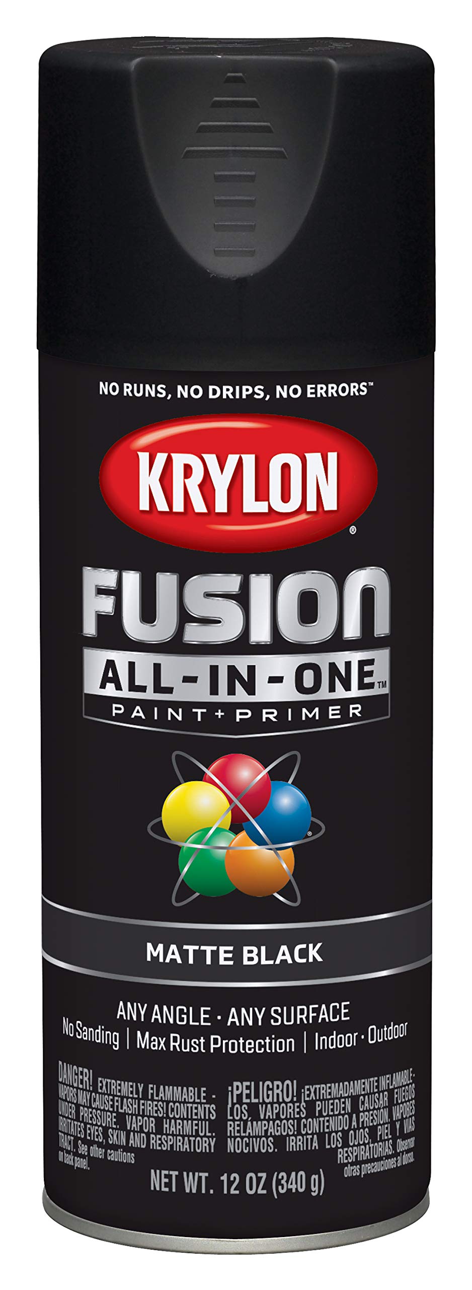 Krylon Fusion All-In-One Adhesive Spray Paint for Indoor/Outdoor Use, 12 oz, Black