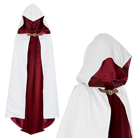 papapanda Umhang mit Kapuze Krieger Assassins Kostüm Weiß Rot für Kinder (110cm)