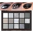 GUANTIAN Black Smoky Eye shadow Palette, 15 Colors True Black Dark Grey Smokey Goth Makeup Pallet, 15 Soft Matte Shimmer High Pigmented Basic White Gray black eyeshadow for woman