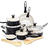 GreenPan Rio 16 Piece Cookware Pots and Pans Set, Hard Anodized Healthy Ceramic Nonstick PFAS-Free, Bakelite Handles, Frypans, Saucepan, Saute Pan, Stock Pot, Kitchen Tools, Dishwasher Safe, Black