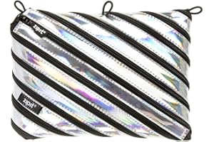 ZIPIT Metallic Pencil Case for Girls | 3-Ring Binder Pencil Pouch | Large Capacity Pencil Pouch for School (Silver)
