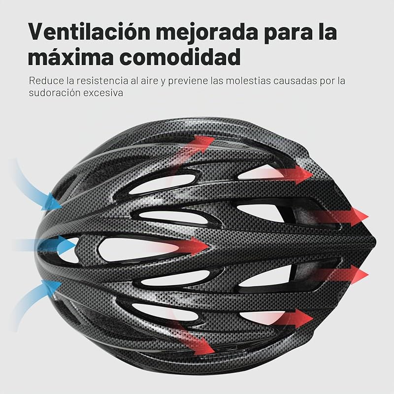 Casco Bicicleta Adulto, Ligero Transpirable Hombre, Carbono M