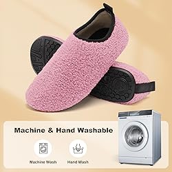 QFH Womens Mens Slippers with Thin Rubber Sole Soft