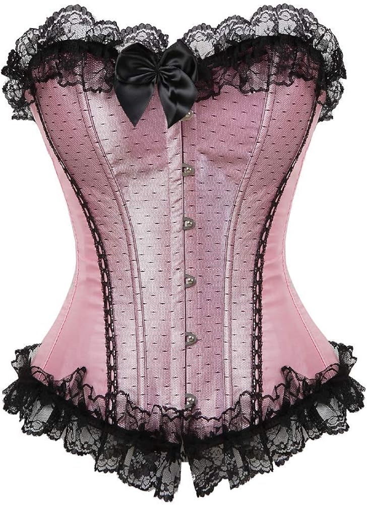 MERSAL Women's Basque Bustiers Corsets Satin Boned Lace Up Overbust