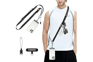 MoKo Universal Phone Lanyard, Nylon Adjustable Cell Phone Crossbody Strap Detachable Women & Men Cellphone Lanyards Around the Neck with Patches for iPhone, Most Smartphones, Black