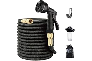 Ergocar Garden Hose 3 Times Expanding Multifunctional Garden Water Hose Pipe with 8 Function Spray Nozzle / 2pcs Adaptor/Foam Bottle for Cars Pets Plants (50FT=15M)