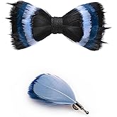 RBOCOTT Handmade Feather Pre-tied Bow tie and Brooch Sets for Men