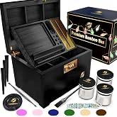 HOVANZO Premium Large Bamboo Storage Box with Organizer Tray - Storage Wood Box and Accessories - Decorative Box with Combination Lock - Large Wooden Container - Box Kit with Glass Jars