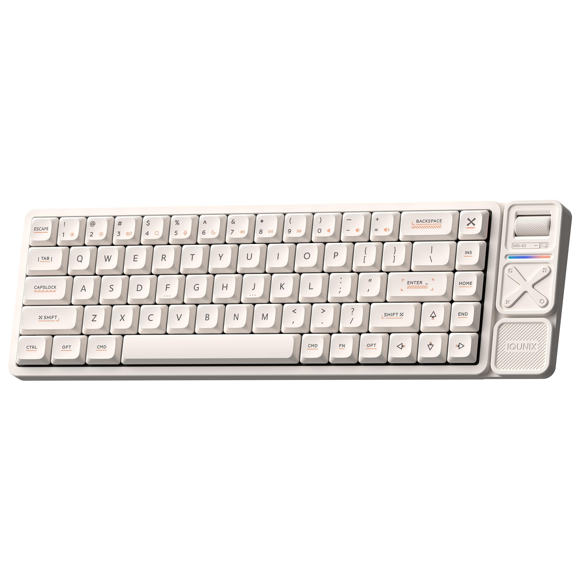Photo 1 of IQUNIX Magi65 Pro Low Profile Mechanical Keyboard Wireless 65% Keyboard Ultra Slim for Creamy Typing, Hot Swappable, RGB Backlit, PBT Keycaps, Aluminum Case, BT/2.4G/USB-C, Mac/Windows (Ochre White)