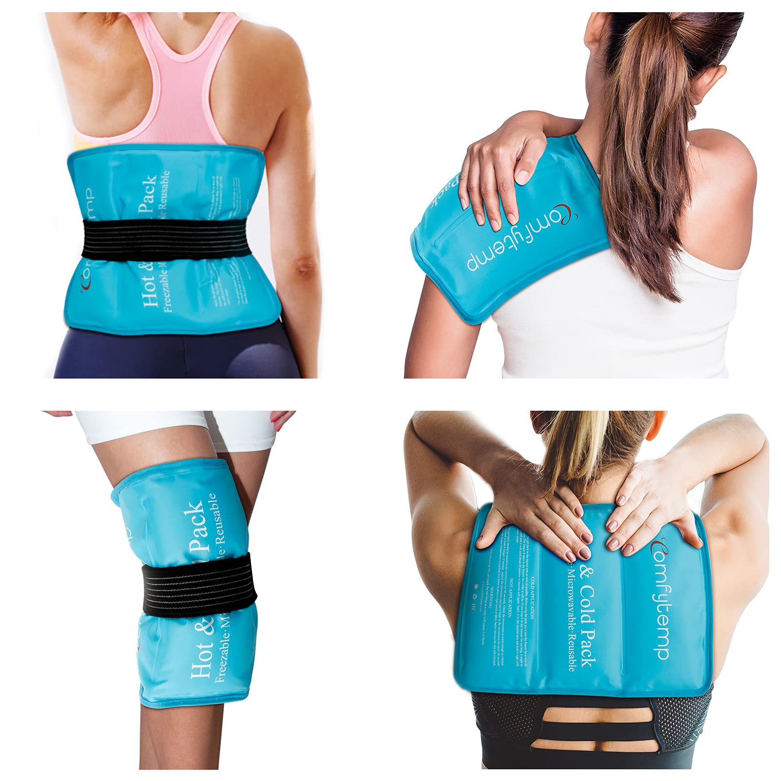 Comfytemp Large Gel Ice Pack for Injuries, 27x37cm Reusable Gel Hot/Cold Pack with Straps for Back, Shoulder, Leg, Hip, Knee, Helps with Soothes Discomfort, Swelling, and Bruises