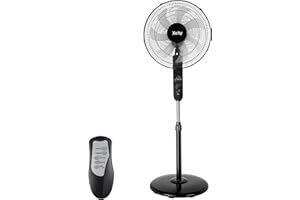 Xcity 16 Inch Oscillating Pedestal Stand Fan, High Velocity Industrial Stand Fan with Remote Control, Adjustable Tilt & 7.5H Timer for Bedroom, Living Room, Offices