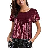 Vijiv Women's Glitter Glam Sequin Top Loose Sleeves Sparkly Shimmer Party Bridesmaid Sequined Tunic Top