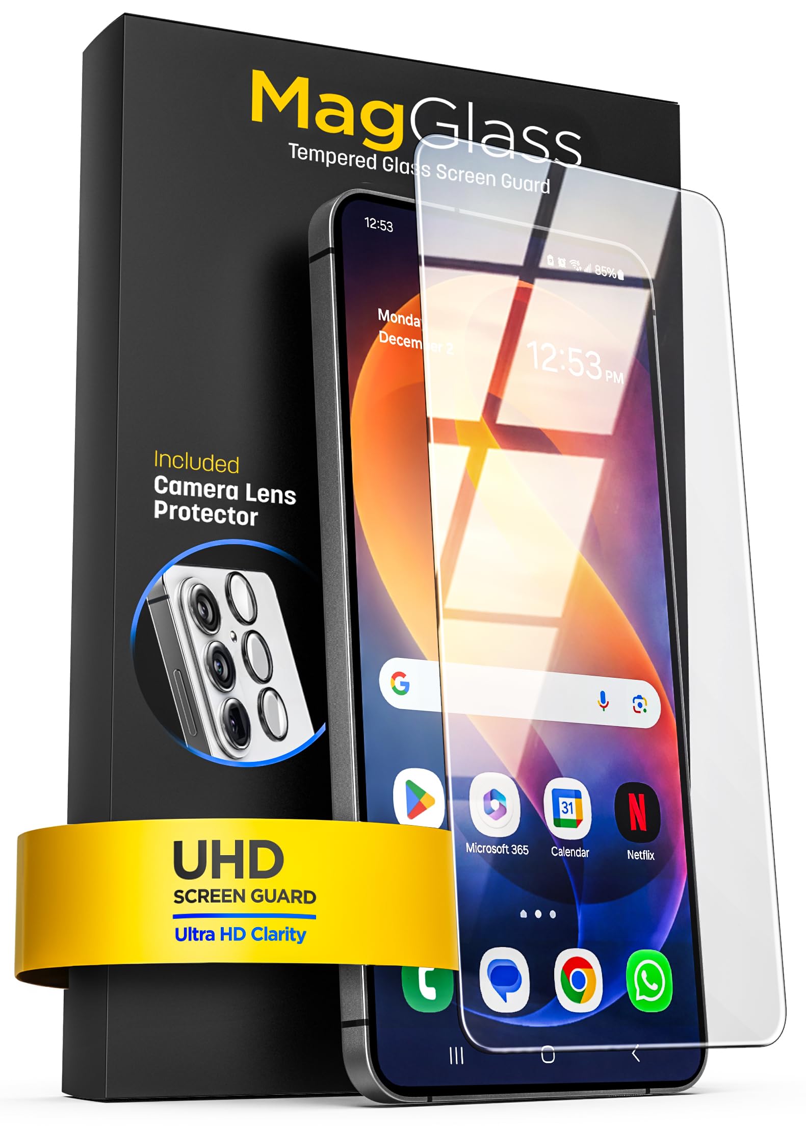 magglass for Samsung Galaxy S26 Plus Tempered Glass Screen Protector [Fingerprint Compatible] with Individual Lens Protectors (Applicator Included)