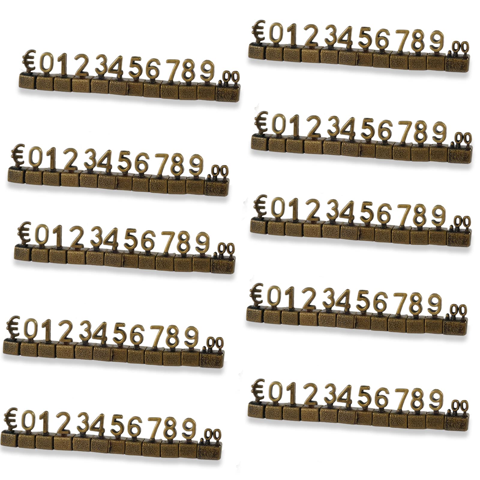MACHSWON 50 PCS Digital Price Tag 3D Metal Shelving Adjustable EUR € Price Cube Kit for Shop Display Jewelry Watch Shop Office Display Pricemarker Labels Bronze