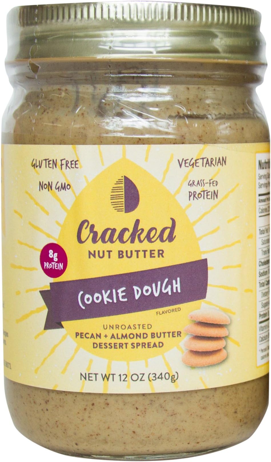 Cracked Nut Butter Unroasted Pecan Plus Almond Butter Dessert Spread, Cookie Dough, 12 Ounce