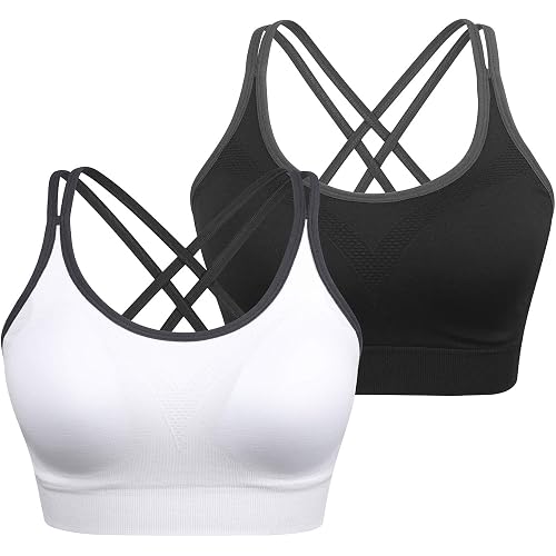 Strappy Women's Sports Bra Cross Back Tops for Running Fitness Removable Padded Workout Yoga Bras