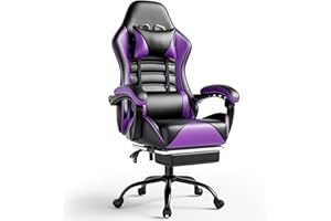 Gaming Chair Office Desk Chair with Footrest, Wide Computer Chair for Adults, E-Sports Video Game Chairs (Purple)