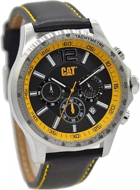 Amazon Com Cat Boston Chrono Black Yellow Men Watch 44 Mm Case