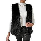 MakeMeChic Women's Faux Fur Sleeveless Vest Jacket Fuzzy Open Front Y2K Fall Coat Outerwear