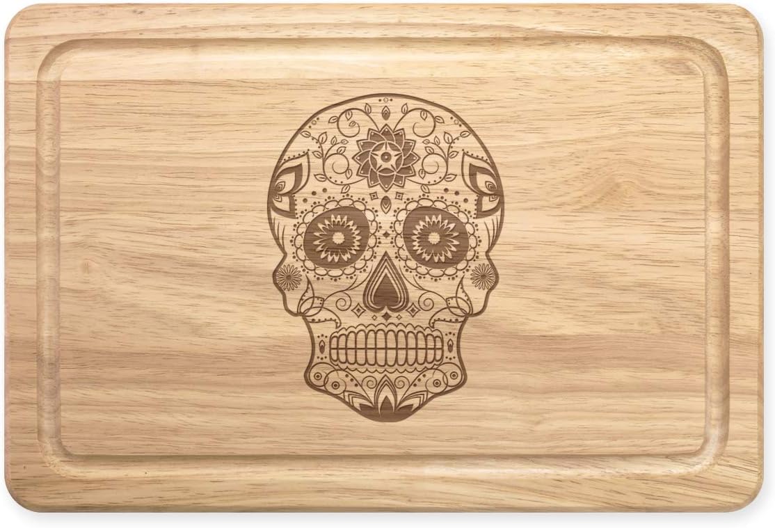 Black Sugar Candy Skull Rectangular Wooden Chopping Board