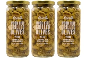 EMIRELLI SAN FRANCISCO Emirelli Grilled and Pitted Green Olives – Delicious Premium Hand-Picked Turkish Olives Marinated in Fresh Spices, Preserved (Grilled Olives, 3 Pack)