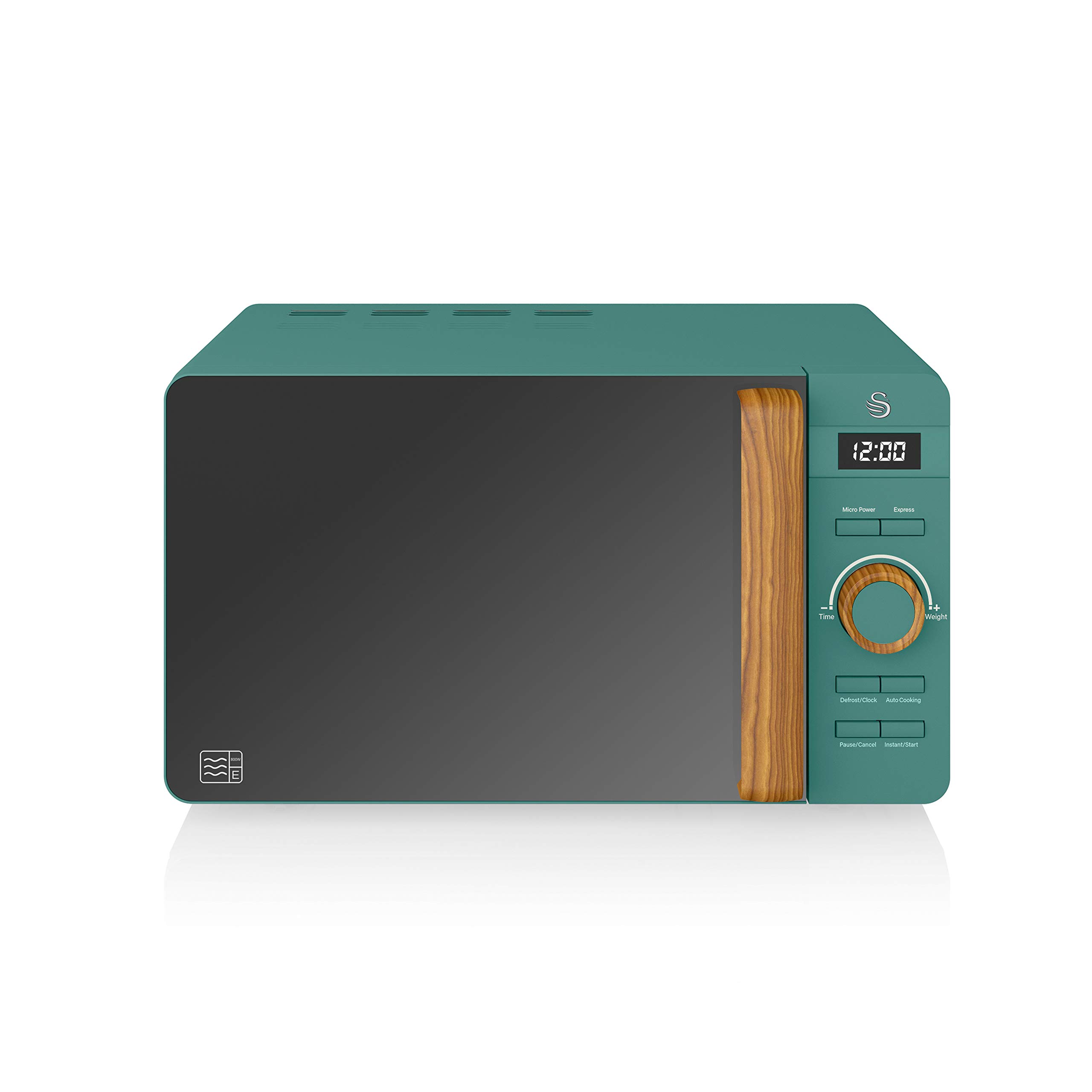 Swan 20L Nordic Digital Microwave, 6 Power Levels, Wood Effect Handle, Soft Touch Housing and Matte Finish, 800W, Pine Green, SM22036GREN
