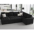 Belffin Modular Sectional Sleeper Sofa with Pull Out Bed U Shaped Sectional Sofa Couch with Storage Ottoman Velvet Covertible 7-Seater Sofa for Living Room Black