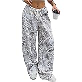 SOLY HUX Women's Plus Size Camo Pants Maple Leaf Print Drawstring Elastic Waist Baggy Wide Leg Sweatpants Streetwear