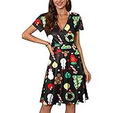 For G and PL Women's Christmas Short Sleeves V Neck Wrap Dress