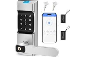 Smart Keypad Door Lock with Handle - ENOKER Fingerprint Door Lock, Keyless Entry Electronic Door Lock, 6 in 1 APP Control/Fingerprints/IC Cards/Passcode/Keys Biometric Front Door Lock for Home Office