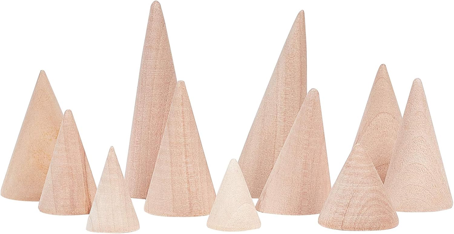 FINGERINSPIRE Set of 11 Wooden Cone Ring Holders Ring