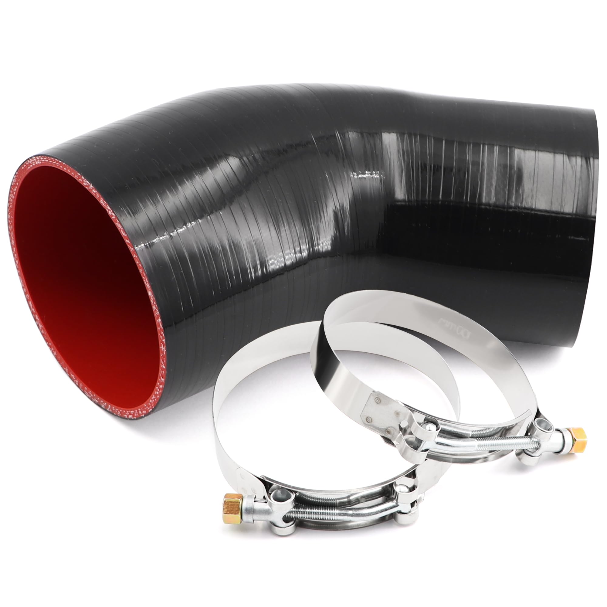 Photo 1 of TuoLauthon 45 Degree 3.5 to 4 Inch(89-102mm) Silicone Reducer Coupler Hose,4-Ply Reinforced,Length 4Inch(102mm) with 2Pcs T-Bolt Clamps Turbo/Intercooler/Intake Piping